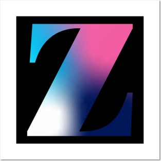 Capital Letter Z Monogram Gradient Pink Blue White Posters and Art